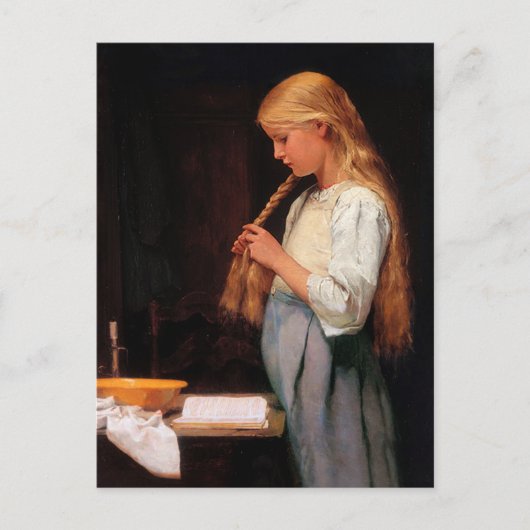 Meisje dat haar haar haar haar haar breekt en een  briefkaart (Voorkant)