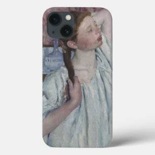 Meisje dat haar haar haar haar schikt, 1886 (olie  iPhone 13 hoesje