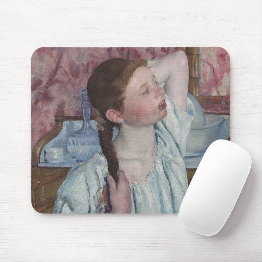 Meisje dat haar haar haar haar schikt, 1886 (olie  muismat (Met muis)