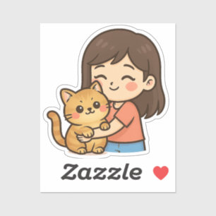 Meisje dat haar kat omhelst sticker