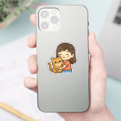 Meisje dat haar kat omhelst sticker (Telefoon)