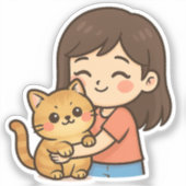 Meisje dat haar kat omhelst sticker (Voorkant)