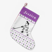 Meisje dat Hockey Player roze Kinder naam afspeelt Kleine Kerstsok (Voorkant (Hangend))