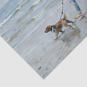 Meisje dat hond over het strand loopt Découpage Tissuepapier (Detail)
