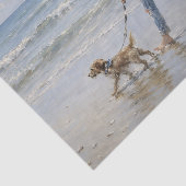 Meisje dat hond over het strand loopt Decoupage Tissuepapier (Detail)