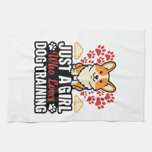 Meisje dat honden traint Corgi Vintage Vector T-sh Theedoek