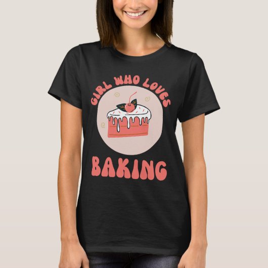 Meisje dat houdt van baken met zoete Cake Bakery H T-shirt (Voorkant)