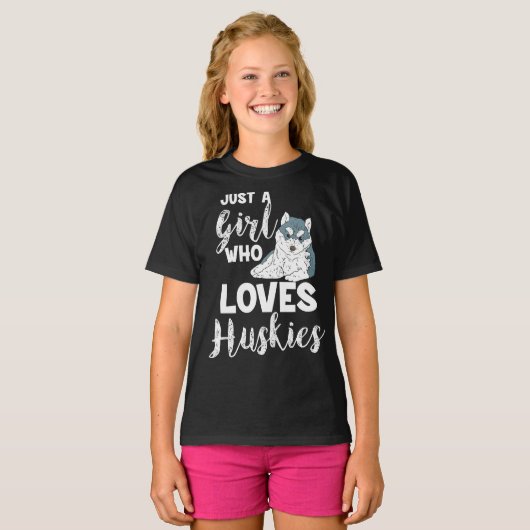 Meisje dat houdt van Huskies Siberian Husky Honden T-shirt (Voorkant volledig)