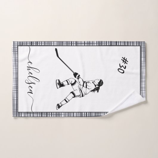 Meisje dat IJshockey-naam afspeelt en nummer teams Handdoek (Handdoek)