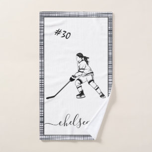 Meisje dat IJshockey-naam afspeelt en nummer teams Handdoek