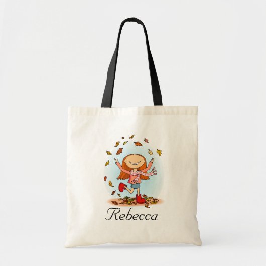 Meisje dat in bladeren speelt, herfst bibliotheekt tote bag (Voorkant)