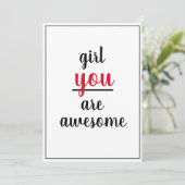 Meisje dat je Geweldige bent, Vrouw persoon Bedankkaart (Staand voorkant)