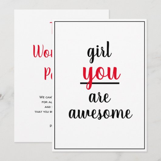 Meisje dat je Geweldige bent, Vrouw persoon Bedankkaart (Voorkant / Achterkant)