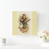 meisje dat kippen en Boerderijen veegt Vierkante Klok (Huis)