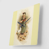 meisje dat kippen en Boerderijen veegt Vierkante Klok (Hoek)