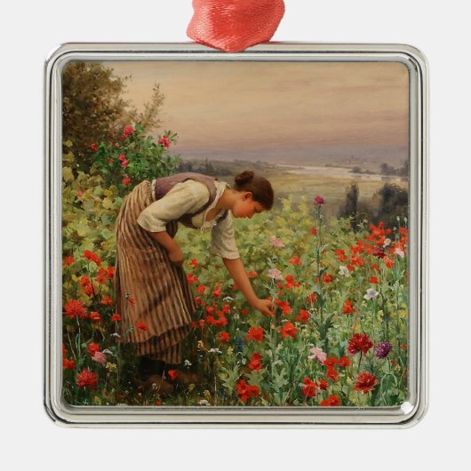 Meisje dat klaprozen plukt (bloemenscène) (bloemen metalen ornament (Voorkant)