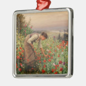 Meisje dat klaprozen plukt (bloemenscène) (bloemen metalen ornament (Links)