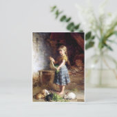 Meisje dat konijnenbrokken voedt briefkaart (Staand voorkant)