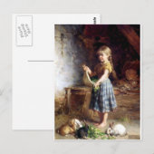 Meisje dat konijnenbrokken voedt briefkaart (Voorkant / Achterkant)