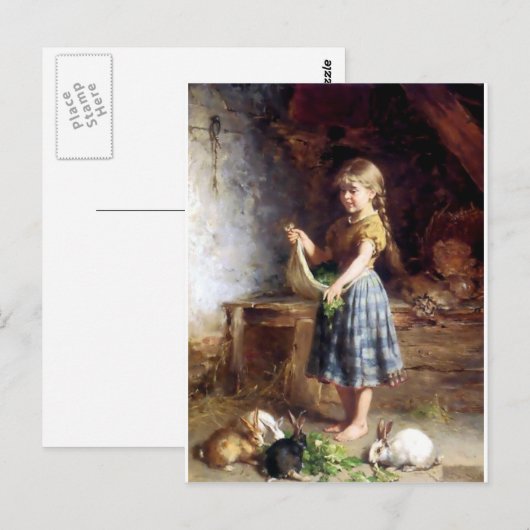 Meisje dat konijnenbrokken voedt briefkaart (Voorkant / Achterkant)
