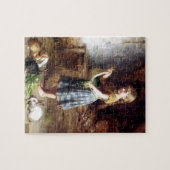 Meisje dat konijnenbrokken voedt legpuzzel (Horizontaal)