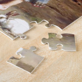 Meisje dat konijnenbrokken voedt legpuzzel (Zijkant)