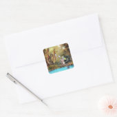 Meisje dat leeft met dragons vierkante sticker (Envelop)