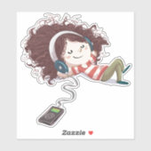 Meisje dat luistert naar muziek Cartoon Sticker (Vel)