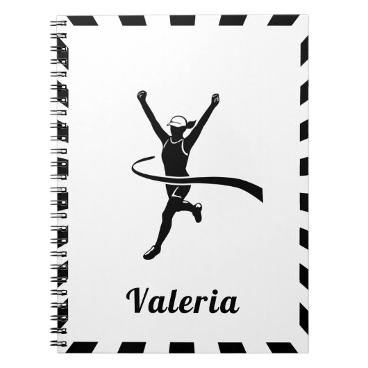 Meisje dat marathon loopt op atletiekbaan veldloop notitieboek (Voorkant)