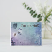 Meisje dat met paraplu vliegt Ik ga verhuizen Briefkaart (Staand voorkant)