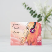  meisje dat naar muziek luistert briefkaart (Staand voorkant)