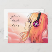  meisje dat naar muziek luistert briefkaart (Voorkant / Achterkant)