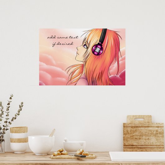  meisje dat naar muziek luistert poster (Keuken)