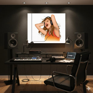 Meisje dat naar muziek luistert poster