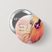 meisje dat naar muziek luistert ronde button 5,7 cm (Voorkant /achterkant)