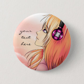  meisje dat naar muziek luistert ronde button 5,7 cm
