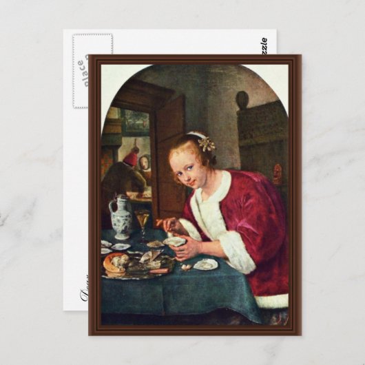 Meisje dat oesters eet, Oestereetstertje van Jan S Briefkaart (Voorkant / Achterkant)