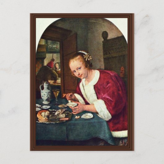 Meisje dat oesters eet, Oestereetstertje van Jan S Briefkaart (Voorkant)