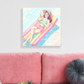 Meisje dat ontspant op een zwemdag canvas afdruk (Insitu (Woonkamer))