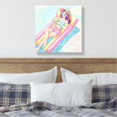 Meisje dat ontspant op een zwemdag canvas afdruk (Insitu (Slaapkamer))
