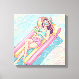 Meisje dat ontspant op een zwemdag canvas afdruk