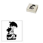 Meisje dat op Boeken zit Rubberstempel (Gestempeld)
