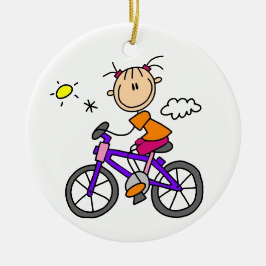 Meisje dat op een fiets rijdt keramisch ornament (Voorkant)