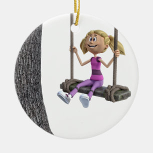 Meisje dat op een Rope Swing zwemt Keramisch Ornament