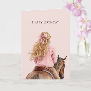 Meisje dat op paard rijdt Roze strik verjaardag Kaart
