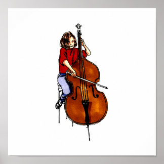 Meisje dat orkestbassin rood shirt speelt poster