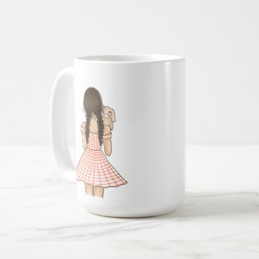 Meisje dat Pet Bunny vervoert met aangepaste naam Koffiemok (Voorkant links)