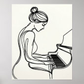Meisje dat piano speelt - Line Art Poster (Voorkant)