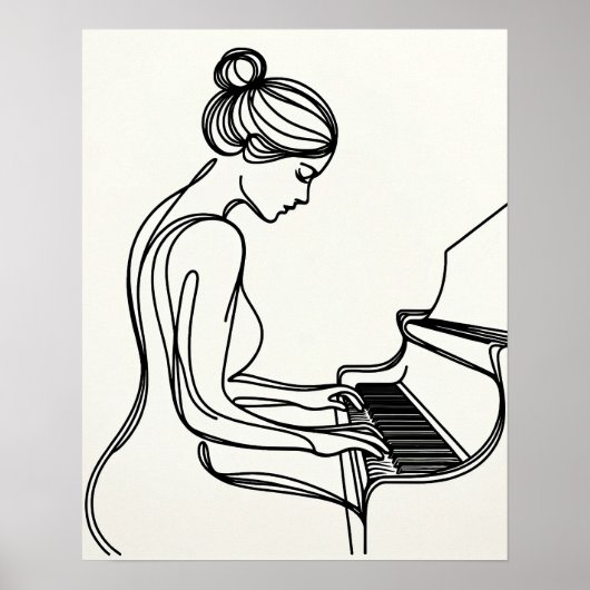 Meisje dat piano speelt - Line Art Poster (Voorkant)