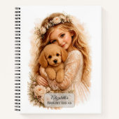 Meisje dat poedel pup omhelst notitieboek (Voorkant)